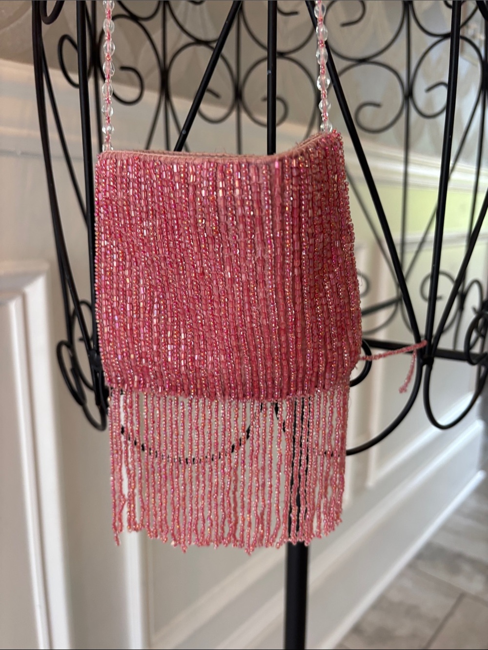 Moyna Pink Beaded Fringe Evening Clutch